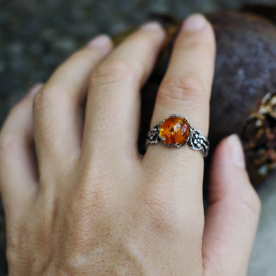 Antique Amber Flower Ring - image 3