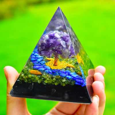 Olivenorma Amethyst Peridot Obsidian Lapis Lazuli Tree Of Life Orgone Pyramid