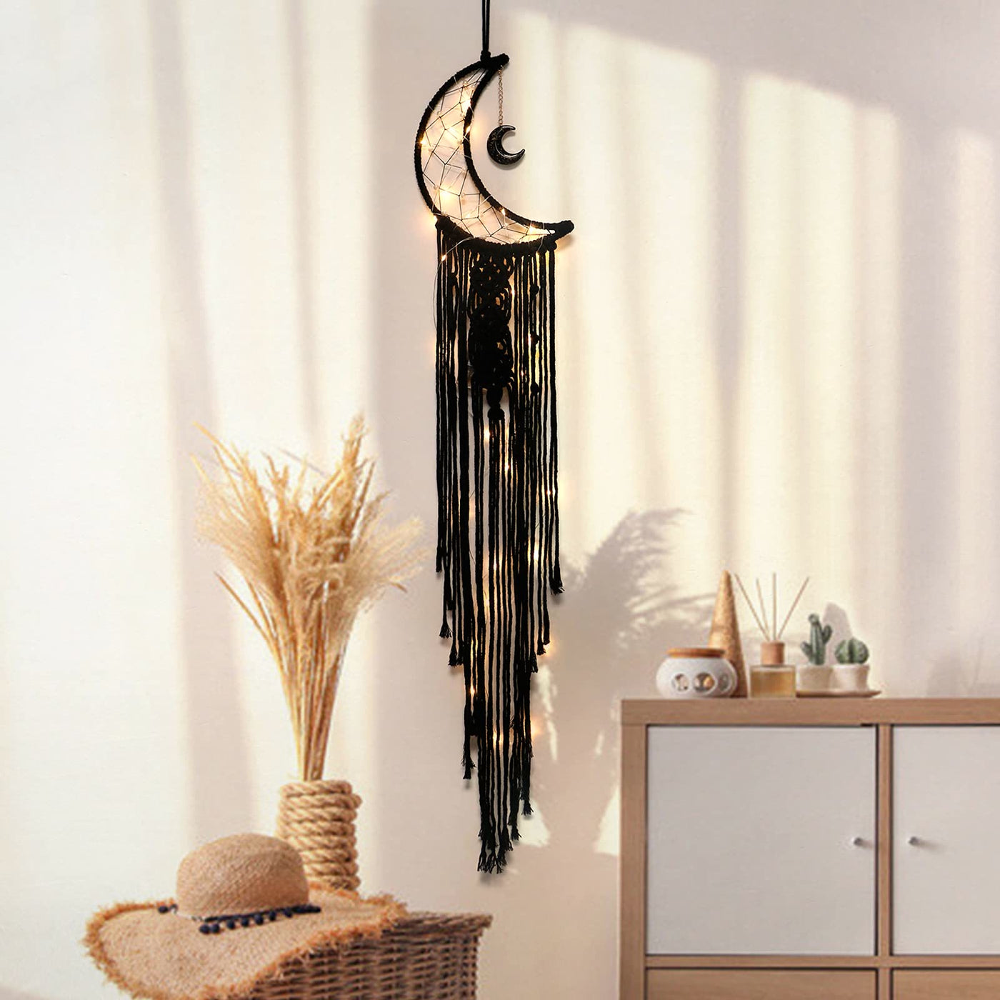 Olivenorma Black Onyx Moon Macrame Tassel Dream Catcher