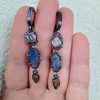 Olivenorma Oval Moonstone Sapphire Ethnic Witch Earrings