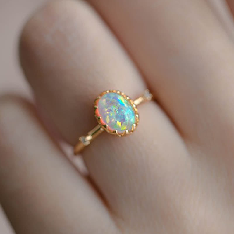 Olivenorma Retro Gold Opal Adjustable Ring