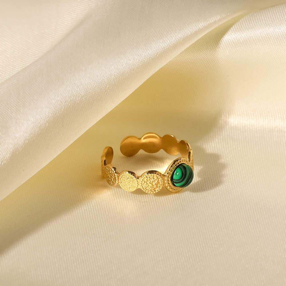 Olivenorma Gold Green Natural Malachite Open Ring Set