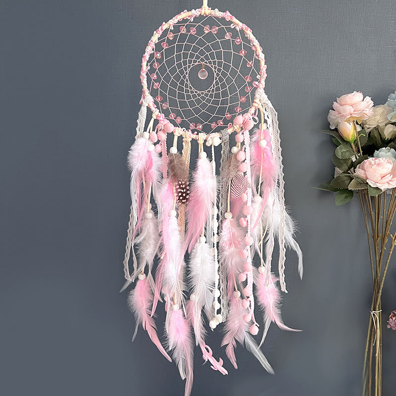 Olivenorma Pink Acrylic Bead Woven Dream Catcher