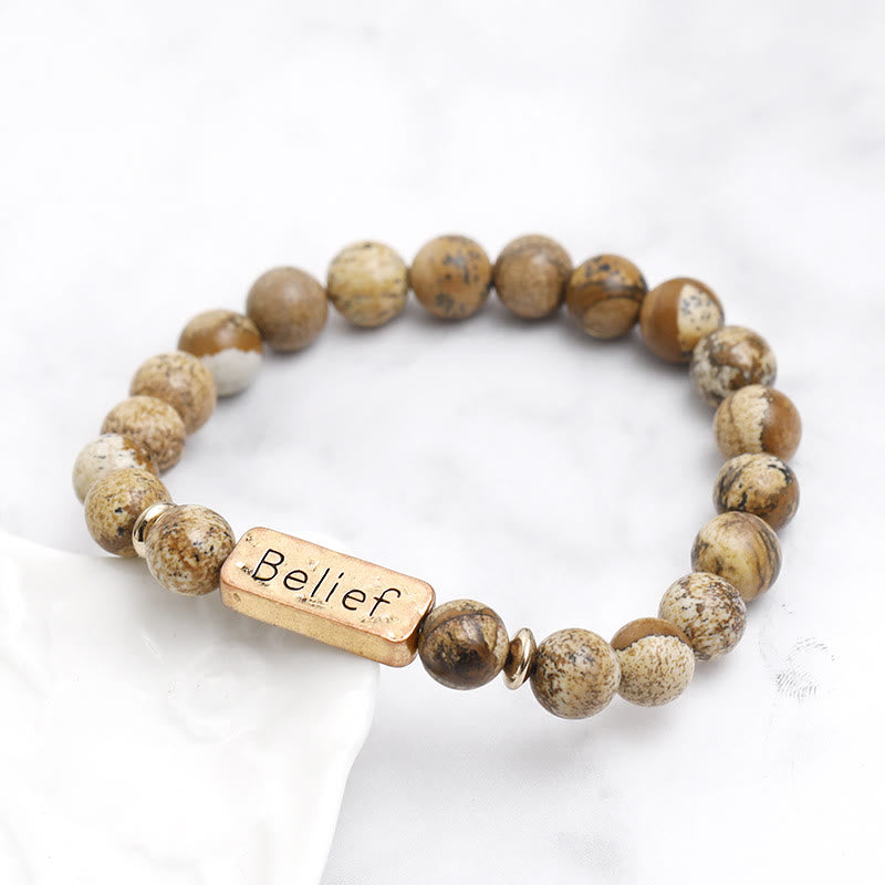 Olivenorma Natural Gemstone Belief Engraving Bracelet