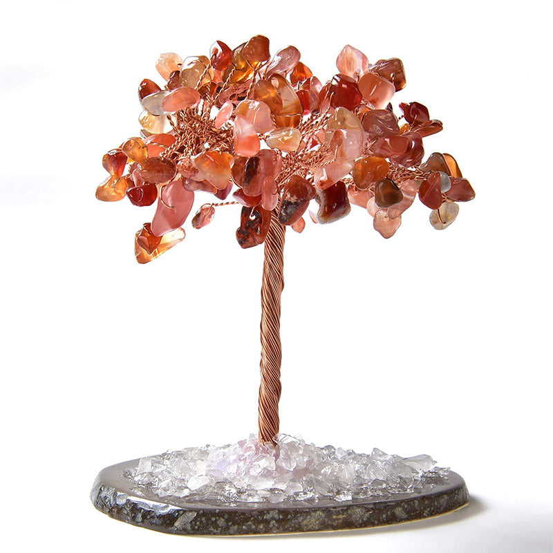 Olivenorma Carnelian Natural Gemstone Feng Shui Tree with Agate Base