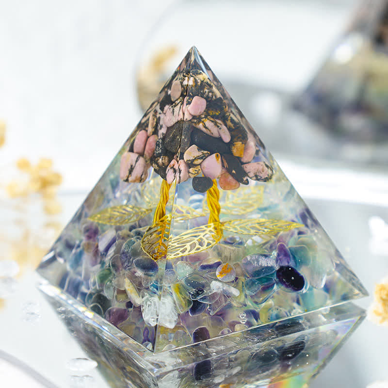 Olivenorma Rhodonite With Fluorite Growth Orgone Pyramid