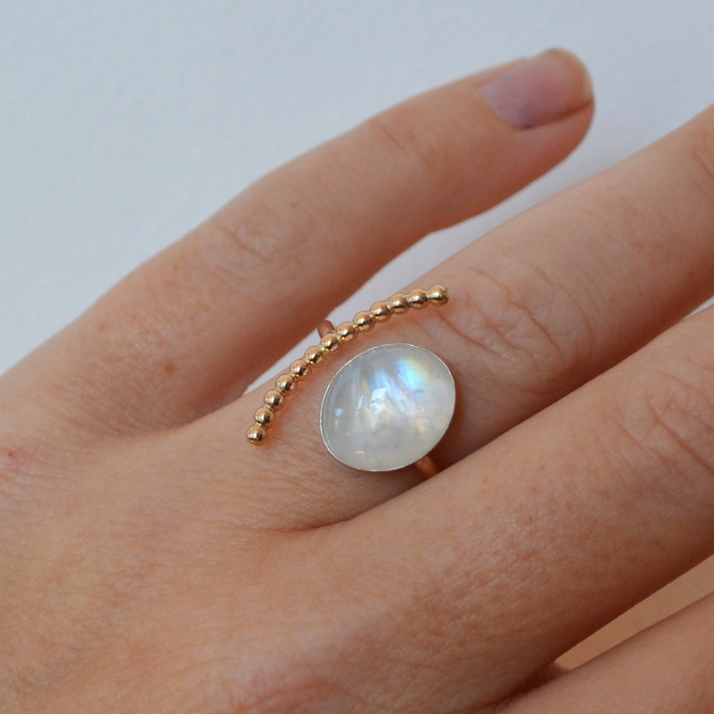 Olivenorma Natural Moonstone Oval Stone Adjustable Ring