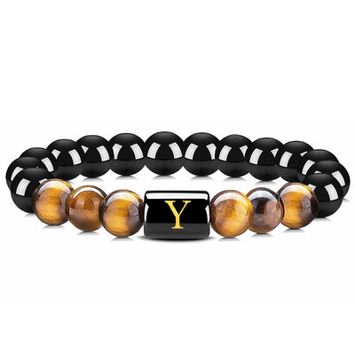 Tiger Eye With Obsidian Letter Bracelet