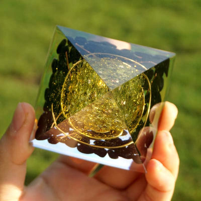 Olivenorma Peridot With Obsidian Tree Of Life Reiki Orgone Pyramid