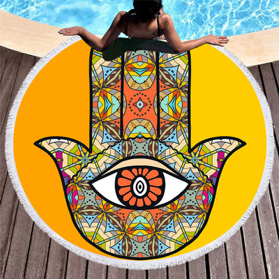 Olivenorma Hamsa Print Round Beach Towel Tapestry