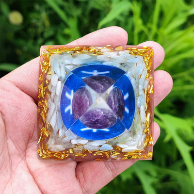 Olivenorma Amethyst with White Agate Pisces Zodiac Orgone Pyramid