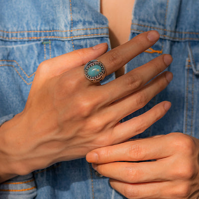 Olivenorma Retro Turquoise Men's Ring - Turquoise - image 0