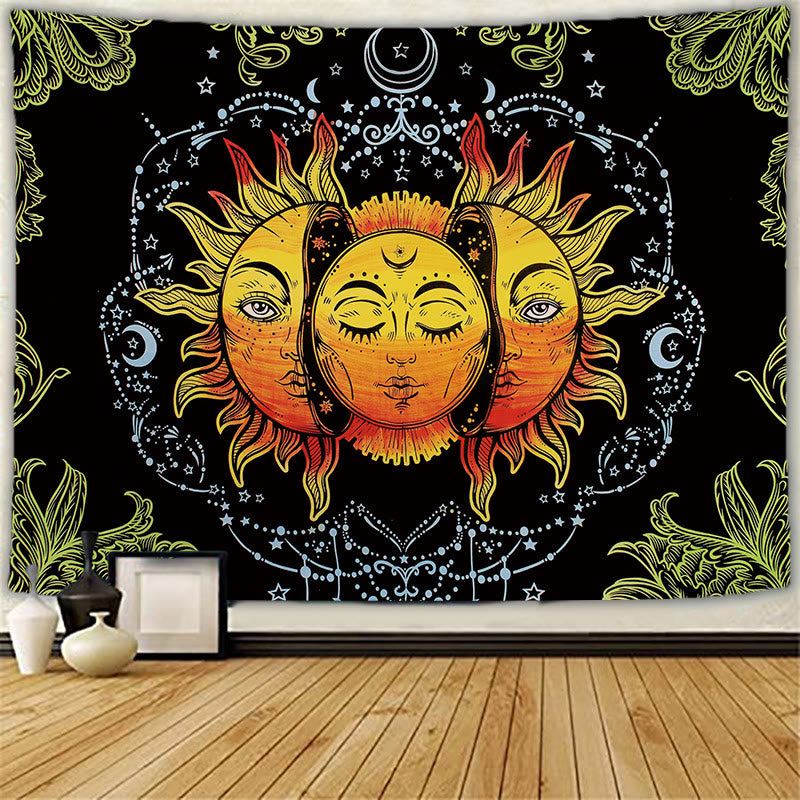 Olivenorma Sun Moon Tattoo Cat Meditation Wall Hanging Tapestry