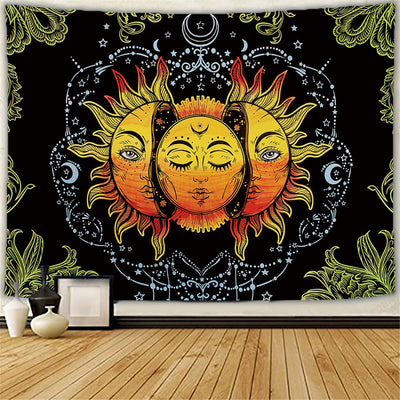 Olivenorma Sun Moon Tattoo Cat Meditation Wall Hanging Tapestry