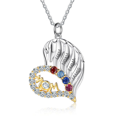 Olivenorma Mothers Birthstones Half Diamond Heart Necklace