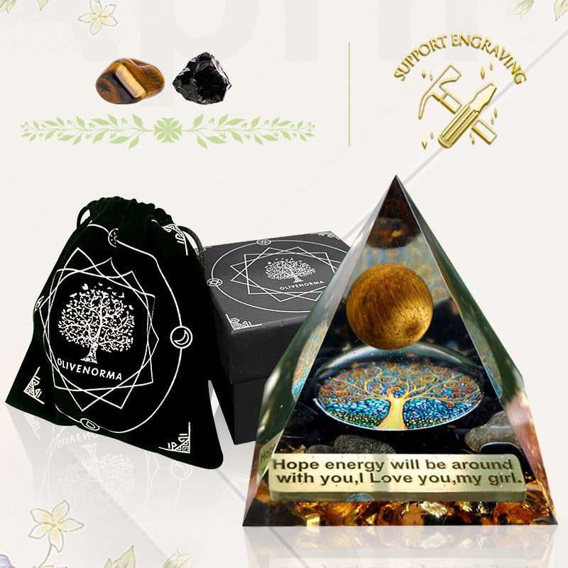 Olivenorma Tiger Eye Sphere & Obsidian Protection Orgone Pyramid