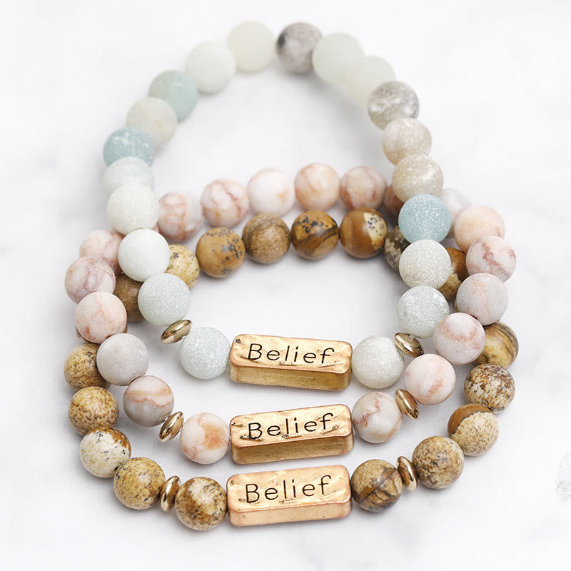 Olivenorma Natural Gemstone Belief Engraving Bracelet