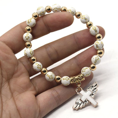 Olivenorma White Jade Cross Beaded Bracelet