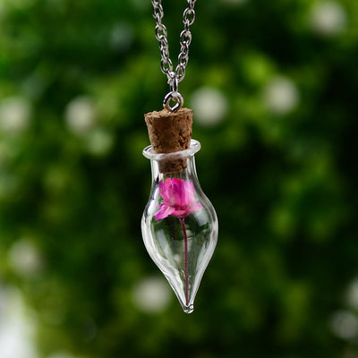 Olivenorma Glass Bottle Dried Plant Flower Necklace