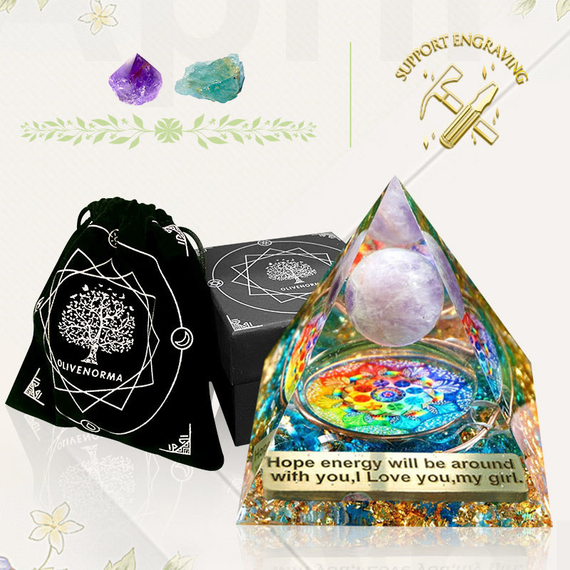 Olivenorma Amethyst Crystal Sphere with Blue Quartz Orgone Pyramid