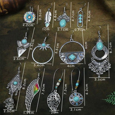 Olivenorma Turquoise Dangle Boho Gorgeous 12 Pieces Earrings