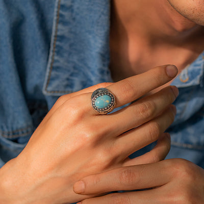 Olivenorma Retro Turquoise Men's Ring - image 2