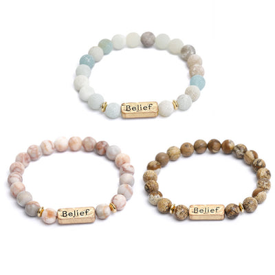 Olivenorma Natural Gemstone Belief Engraving Bracelet