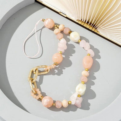 Olivenorma Natural Irregular Stone Beaded Chain Phone Strap - Pink Opal - image 11