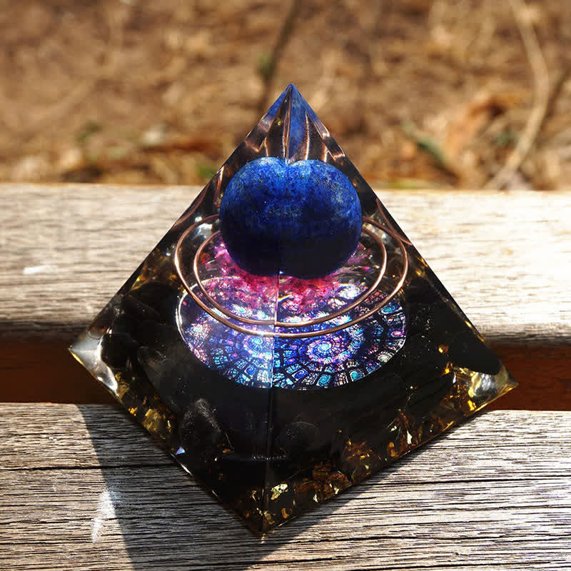 Olivenorma Lapis Lazuli Sphere with Obsidian Orgone Pyramid