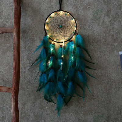 Olivenorma Turquoise Beaded Braided Floral Blue Feather Dream Catcher