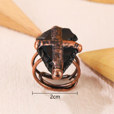 Olivenorma Natural Obsidian Shield Cross Shape Ring