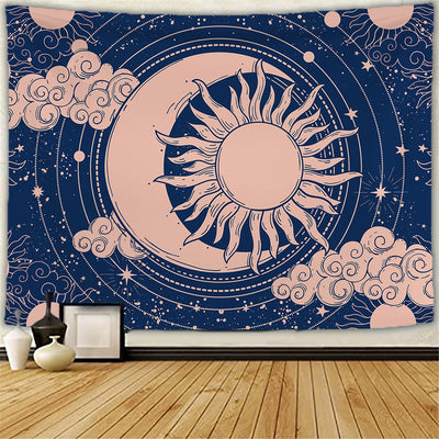 Olivenorma Sun Moon Tattoo Cat Meditation Wall Hanging Tapestry