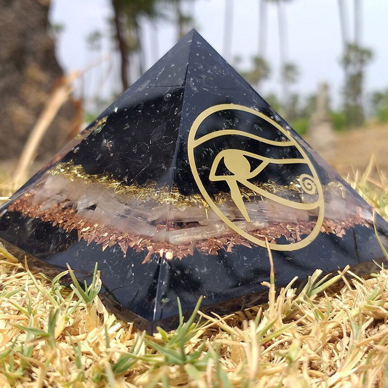 Olivenorma Obsidian Eye Of Horus Protection Orgone Pyramid