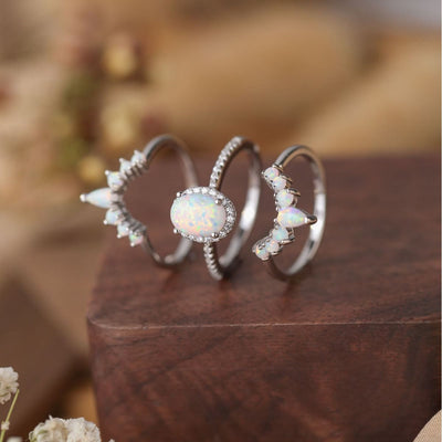 Olivenorma Oval Opal Sterling Silver S925 Multilayer Ring