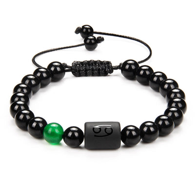 Olivenorma Natural Black Onyx Zodiac Men Woven Bracelet