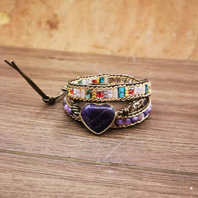 Olivenorma Amethyst Heart Charm Beads Wrap Bracelet