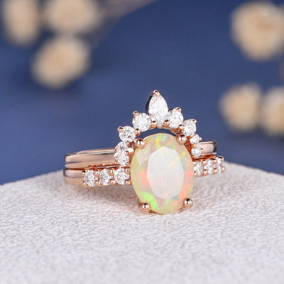 Olivenorma Antique Oval Opal Engagement Rose Gold Ring