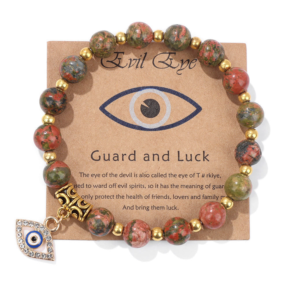 Olivenorma Natural Stone Bead Evil Eye Pendant Bracelet