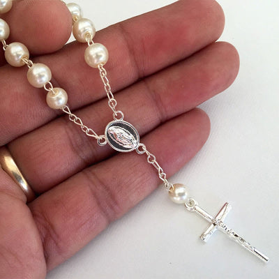 Olivenorma Pearl Cross Virgin Mary Rosary Bracelet