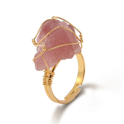 Olivenorma Natural Irregular Rough Wire Wrap Gemstone Ring