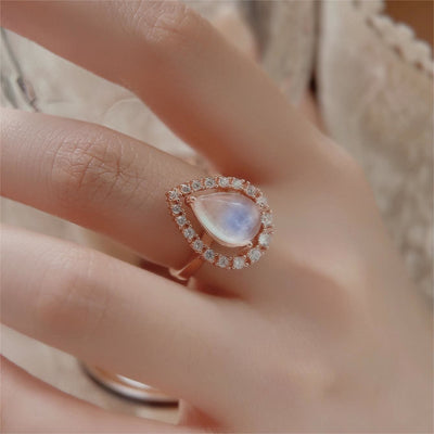 Olivenorma Water Drop Moonstone White Zircon S925 Rose Gold Ring