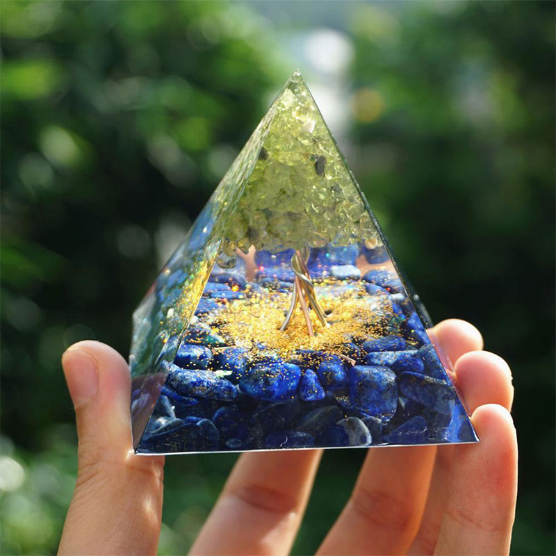 Olivenorma Tree of Life Peridot With Lapis Lazuli Orgone Pyramid