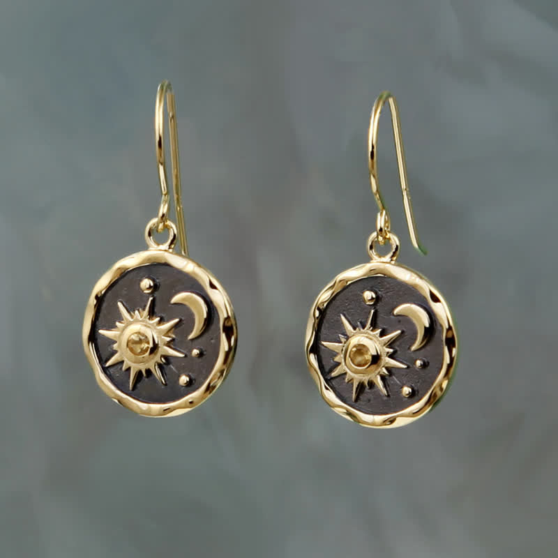 Olivenorma Bohemia Citrine Sun And Cresent Moon Earrings