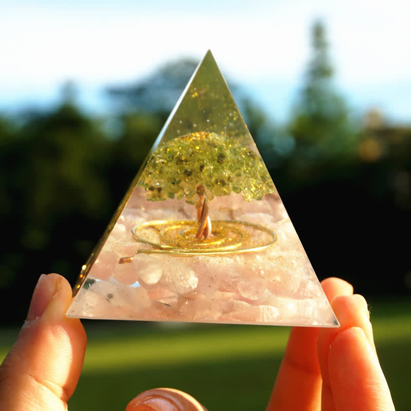 Olivenorma Rose Quartz Peridot Tree Of Life Orgone Pyramid