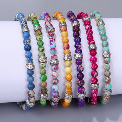 Olivenorma Natural Multicolor Imperial Stone Beaded Braided Bracelet