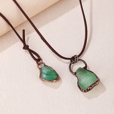 OlivenormaNatural Rough Stone Irregular Pendant Leather Rope Necklace