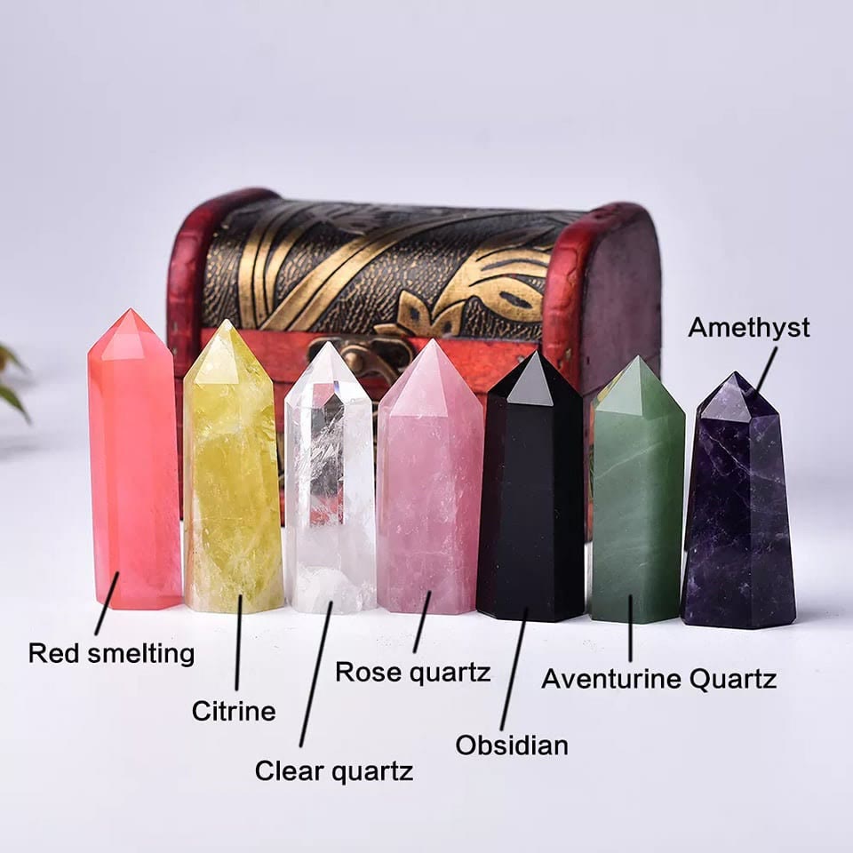 Olivenorma Natural Seven Crystal Wands Energy Stone Decoration Set