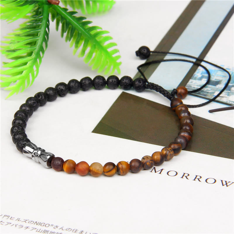 Olivenorma 4mm Black Onyx & Natural Stone Braided Bracelet