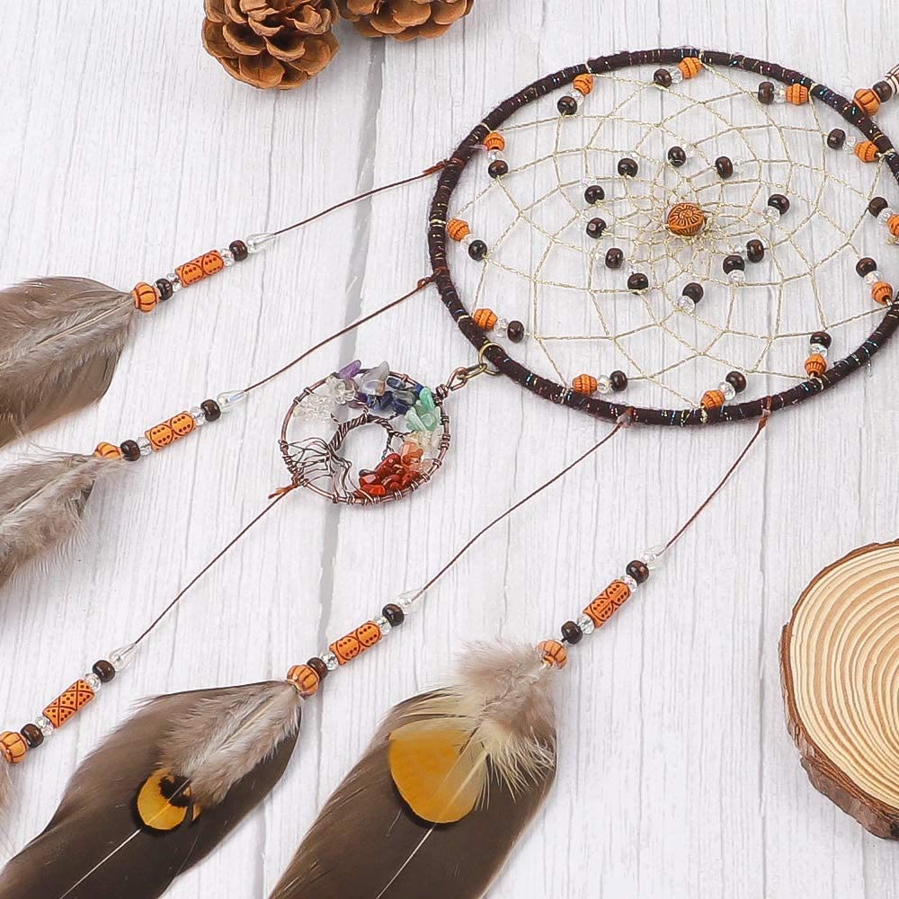 Olivenorma Chakra Crystal Tree Of Life Feather Dream Catcher