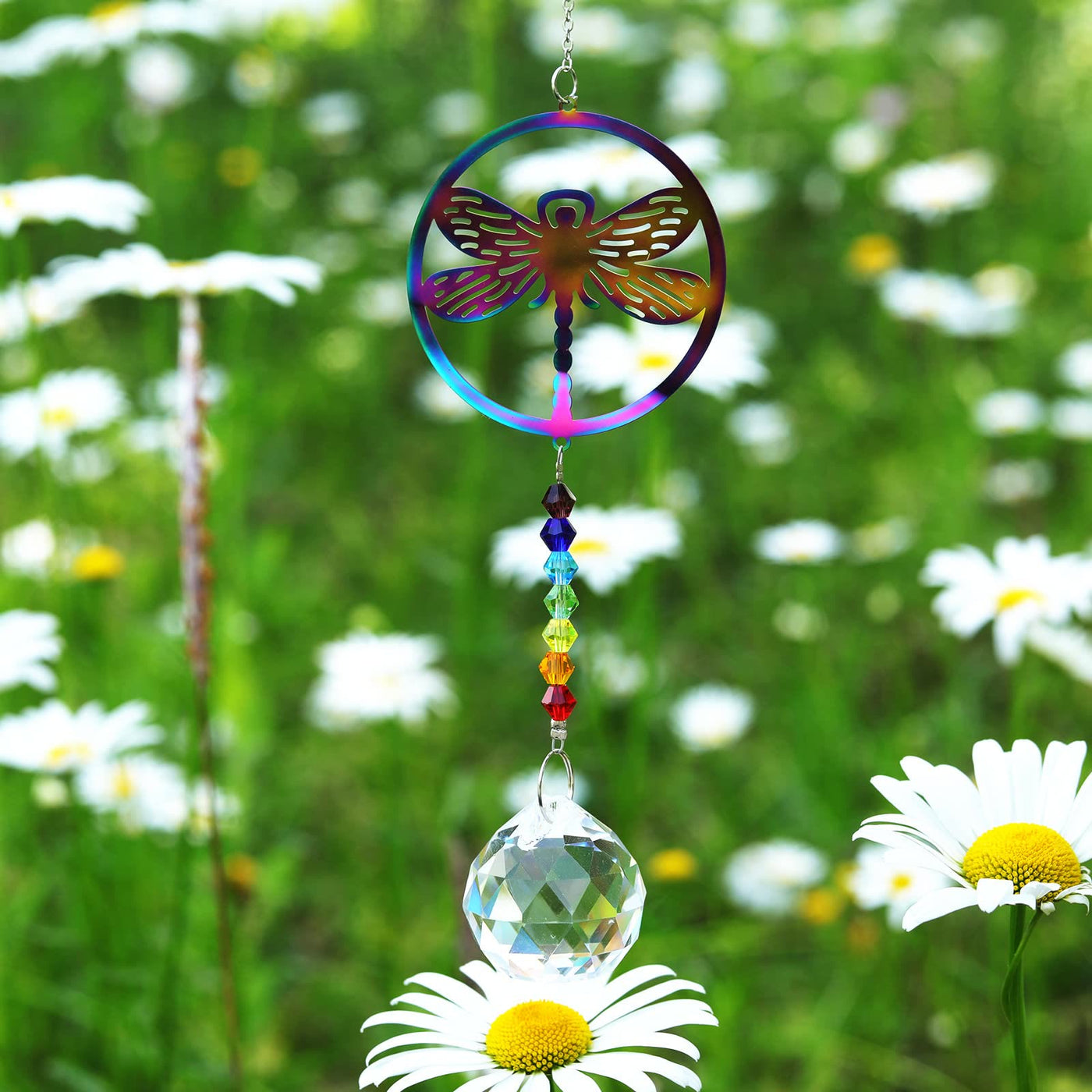 Olivenorma Clear Crystal Hanging Chakra Beads Wind Chime Suncatcher